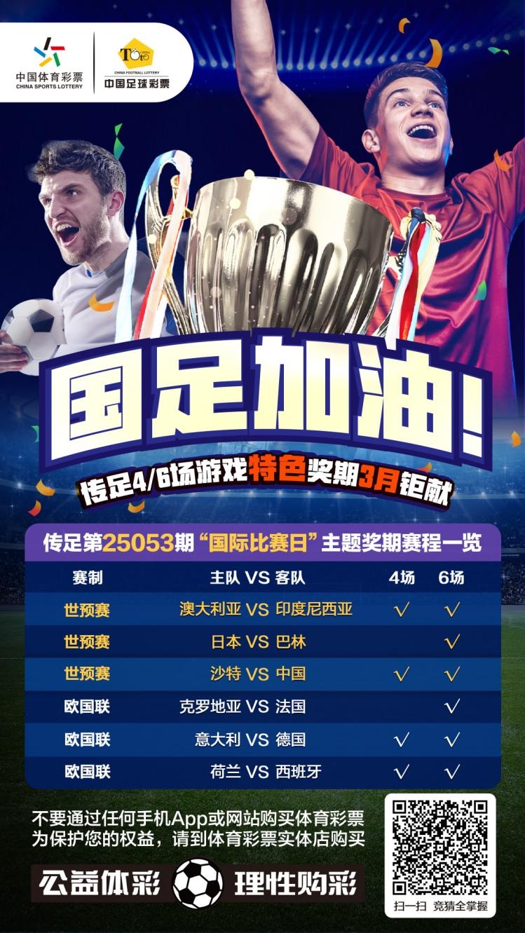 国足加油!传足特色奖期第25053期聚焦国际比赛日